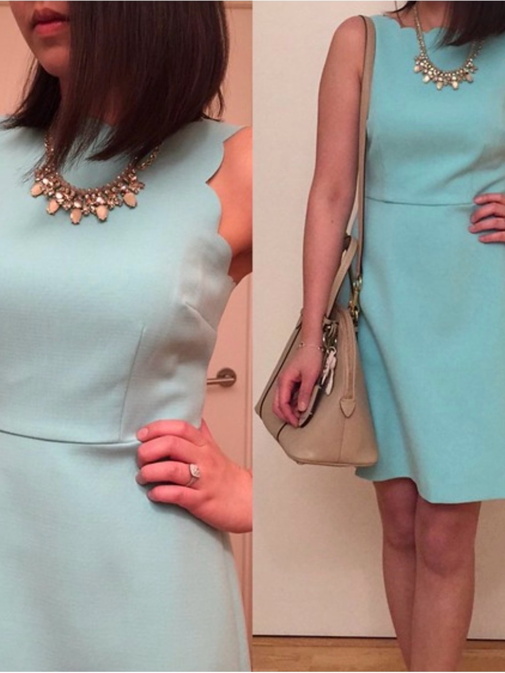LOFT Scallop Neck A-Line Mini Dress in Light Blue - Picture 4 of 5